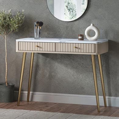 Taupe Marble Effect Top Fluted Dressing Table with Drawers - Lucia