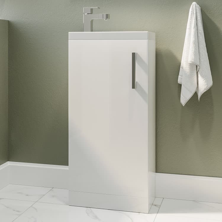 400mm White Freestanding Cloakroom Vanity Unit with Basin and Chrome Handle - Ashford