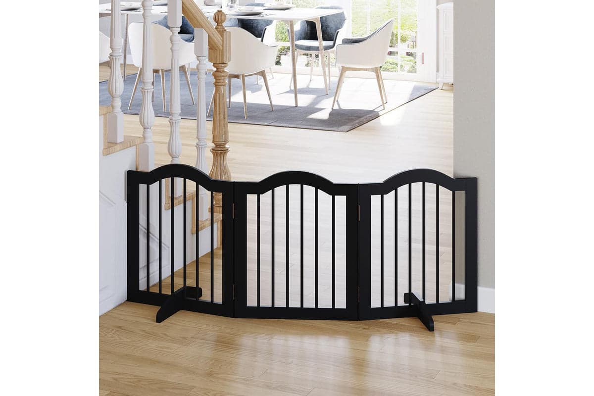 PawHut D06-048V01BK Freestanding Wood 3 Panels Dog Gate | Black