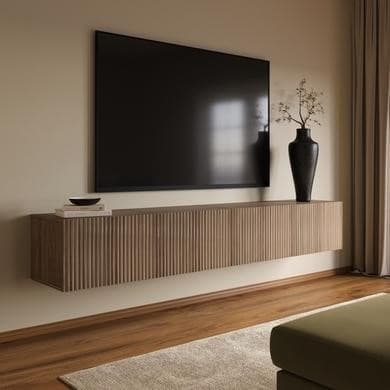 Multifunctional Large Walnut Ribbed Freestanding TV Stand with Storage - TV's up to 85" - Hazel