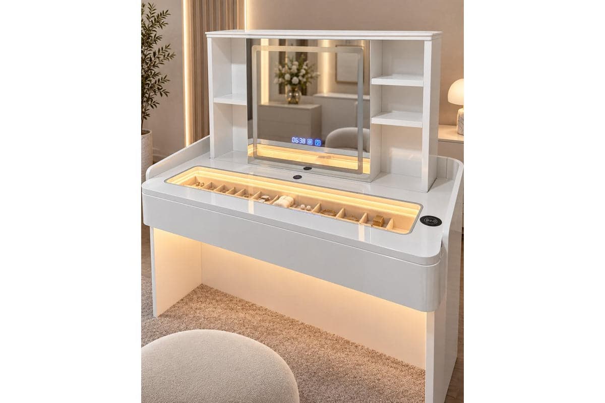 Glamour Elevate Station 1.2m White Curve | Vanity Table | Solid Wood & Ceramic