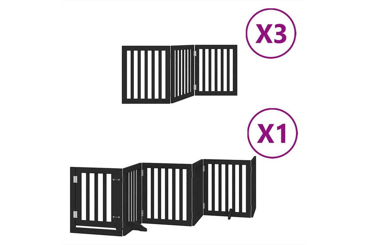 Vidaxl Dog Gate With Door Foldable 15 Panels Black 750 Cm Poplar Wood