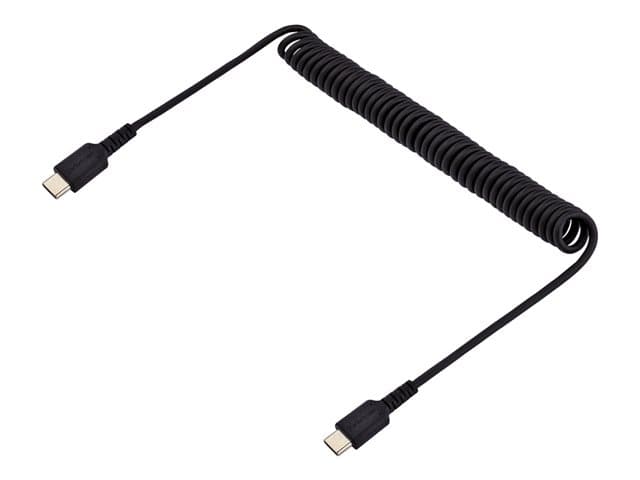 STARTECH.COM - StarTech 3ft (1m) USB C Charging Cable, Coiled Heavy Duty Fast Charge & Sync USB-C Cable, High Quality USB 2.0 Type-C Cable, Rugged Aramid Fiber, TPE, 3A, S20, iPad, Pixel - Durable Male to Male USB, Black - USB-C cable - USB-C to USB-C - 1 m