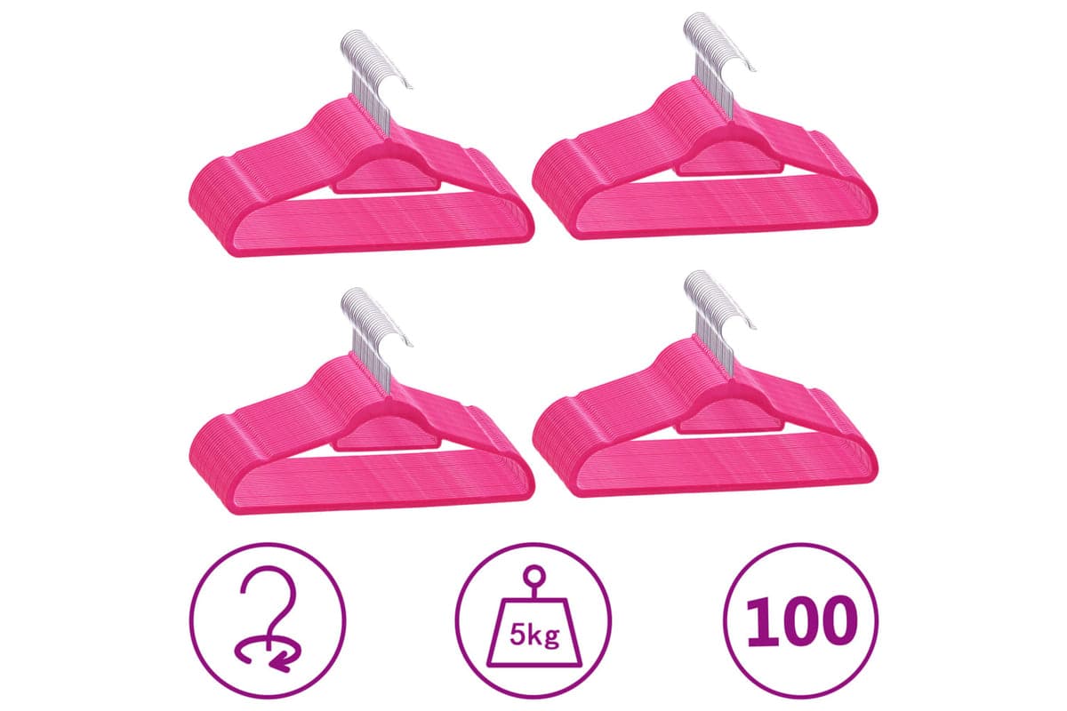 Vidaxl 289925 100 Pcs Clothes Hanger Set Anti-slip Pink Velvet