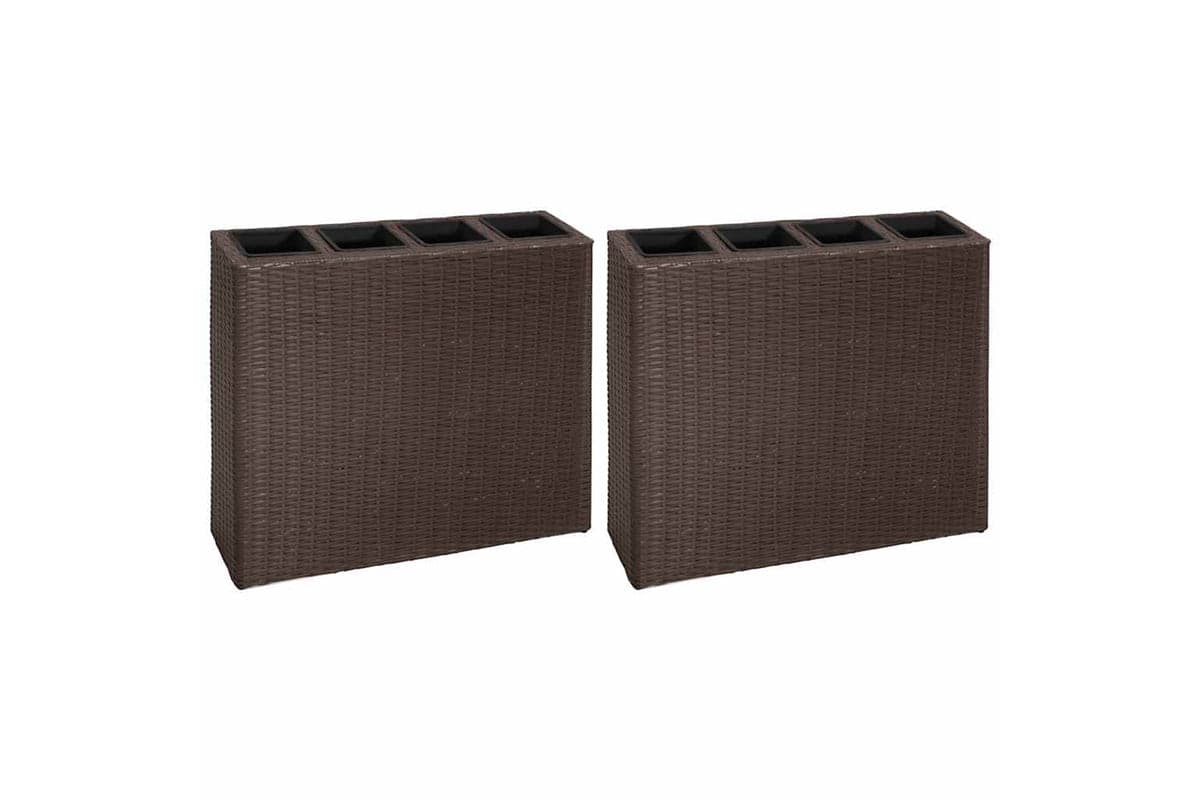 Vidaxl 279083 Garden Raised Bed With 4 Pots 2 Pcs Poly Rattan Brown(2x41085)