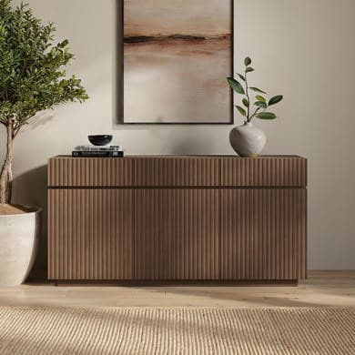 Large Walnut Fluted Sideboard with Cupboards and Drawers - Hazel
