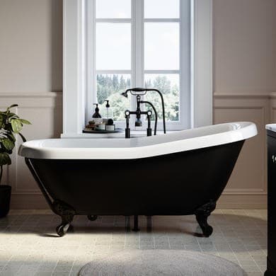 Black Freestanding Single Ended Roll Top Slipper Bath with Black Feet 1615 x 690mm - Park Royal