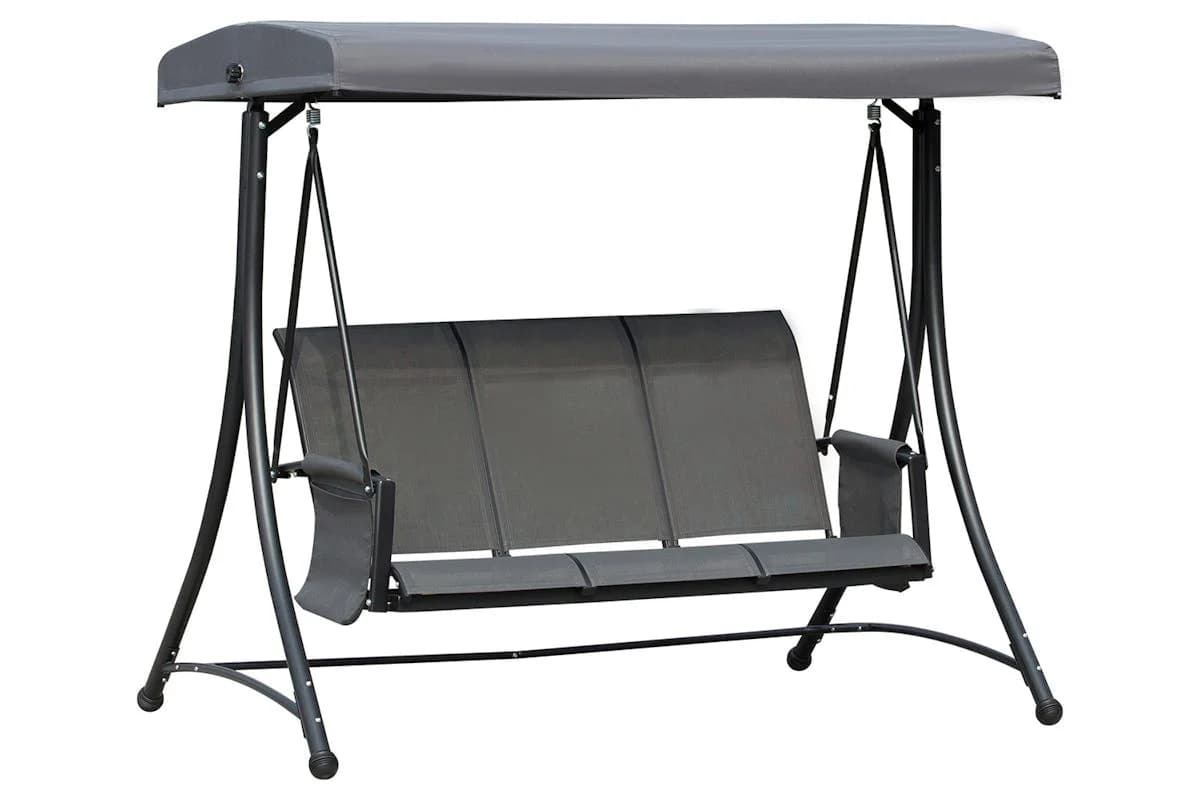 Outsunny 3 Person Steel Outdoor Swing Chair | Charcoal Grey/Black