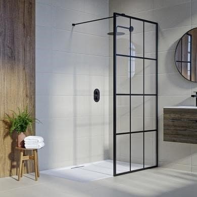 Single Screen - Black- Grid Shower Screen for Wetroom & Walk In Shower - Nova