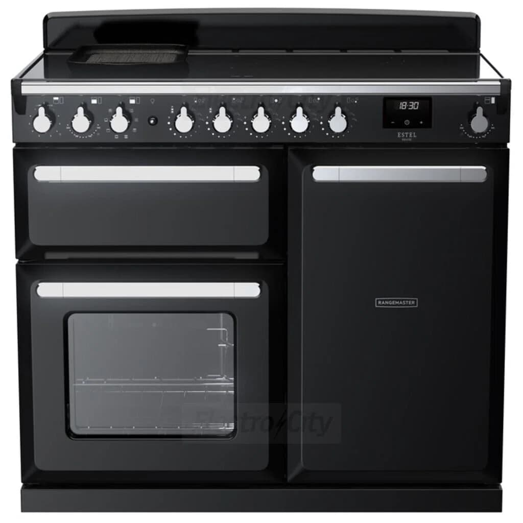 Rangemaster Estel Deluxe 100cm Induction Range Cooker | Black with Chrome Trim
