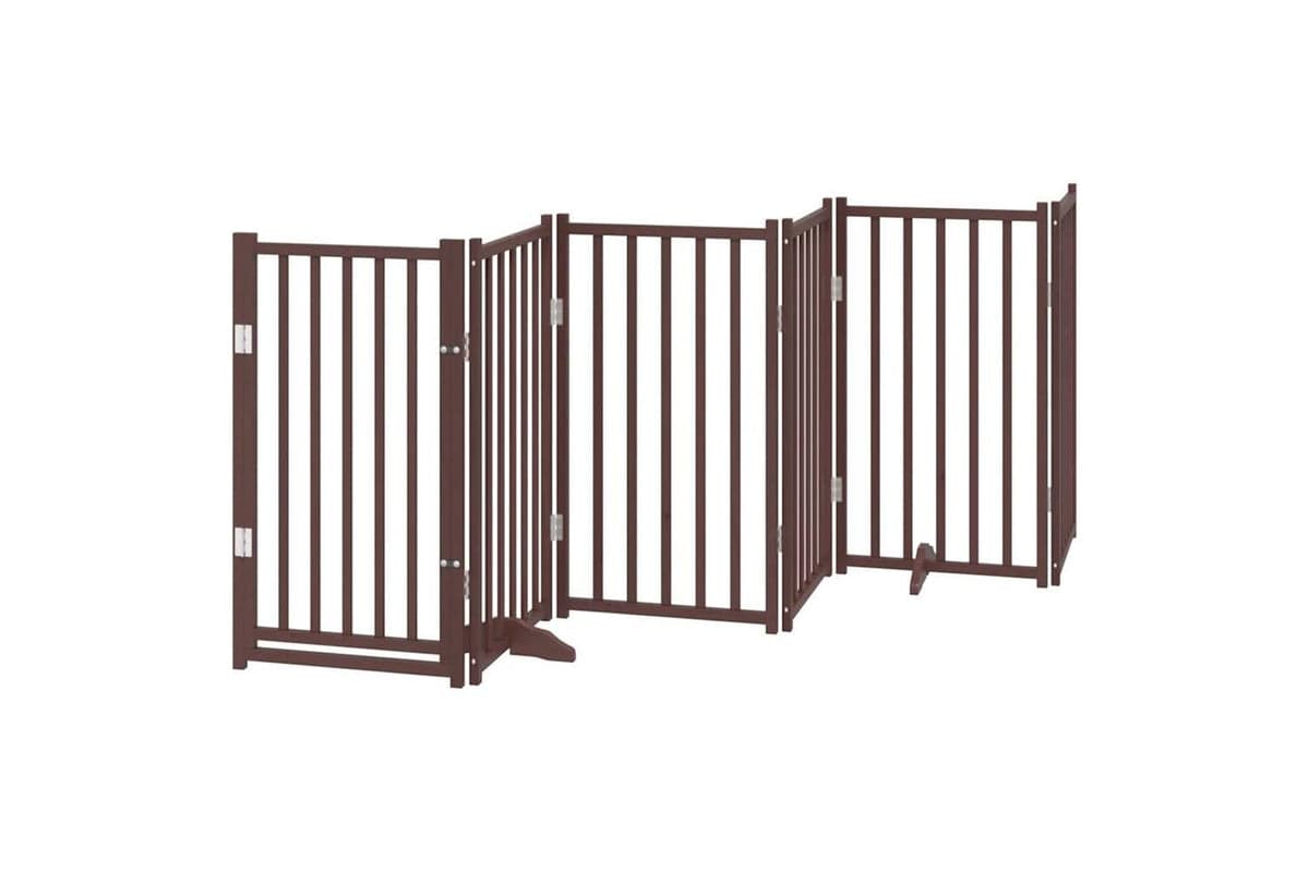 Vidaxl Dog Gate With Door Foldable 6 Panels Brown Oak 300 Cm Solid Wood Fir