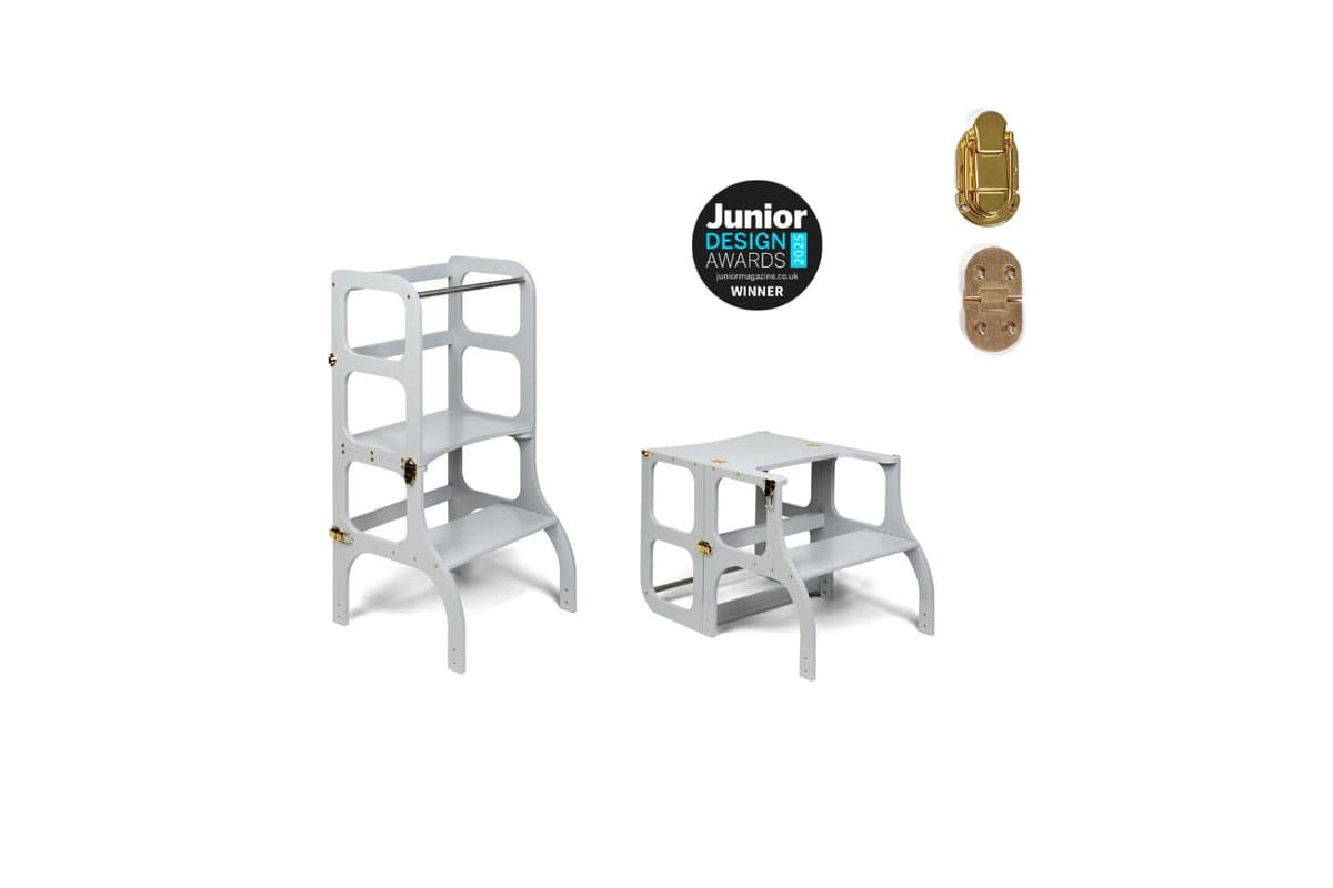 Ette Tete Helper Tower Stepnsit Light Gray Gold Clasps | Helper Tower | Baltic Birch Plywood
