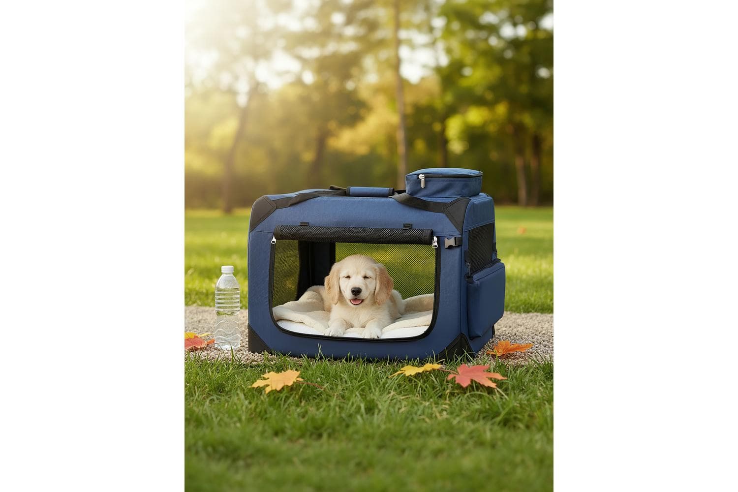 Pet Carrier Bag | Foldable Soft Sided Dog Cage | Mesh | 60 X 42 X 42 Cm | Midnight Blue
