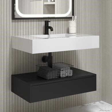 800mm Black Wall Hung Vanity Unit with Basin - Oslo