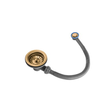 Brushed Brass Kitchen Sink Strainer Waste with round overflow - Enza