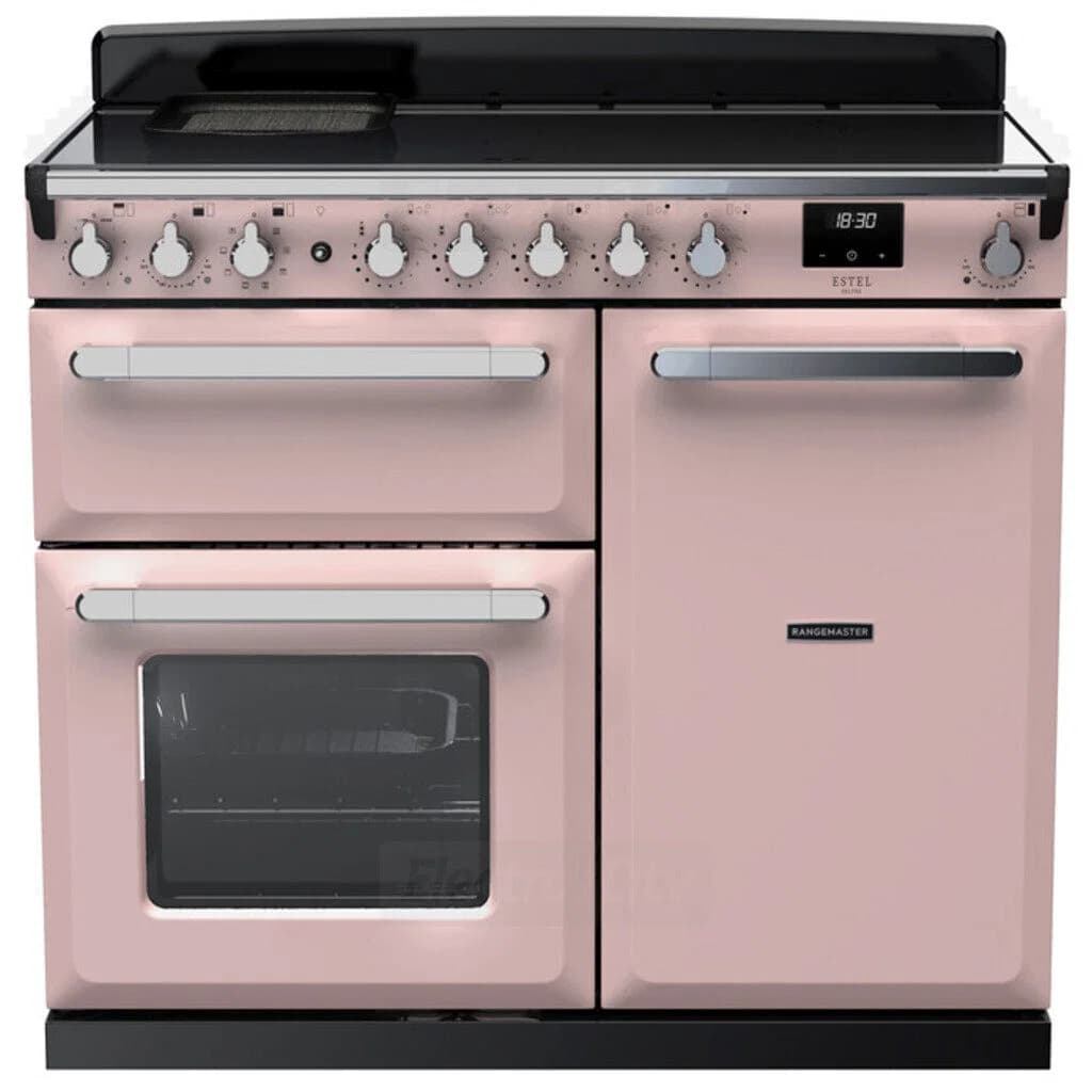 Rangemaster Estel Deluxe 100cm Induction Range Cooker | Pale Pink with Chrome Trim