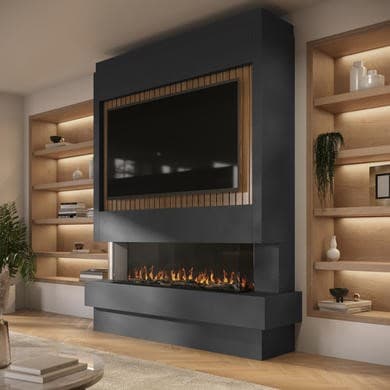Prebuilt Media Wall with 3-Sided Electric Fireplace with 50inch Fire - AmberGlo