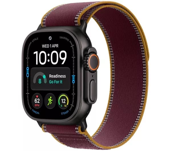 APPLE Watch Ultra 4 Cellular - 49 mm Black Titanium Case with Burgundy Trail Loop, S/M