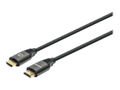 MANHATTAN - HDMI Cable with Ethernet, 8K@60Hz (Ultra High Speed), 2m (Braided), Male to Male, Black, 4K@120Hz, Ultra HD 4k x 2k, Fully Shielded, Gold Plated Contacts, Lifetime Warranty, Polybag - HDMI cable with Ethernet - 2 m