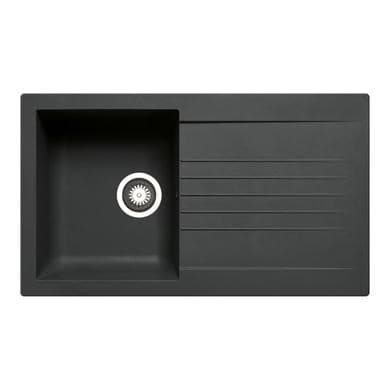 Black Single Bowl Composite Inset Kitchen Sink with Reversible Drainer & Black Dual Lever Kitchen Mixer Tap - Essence