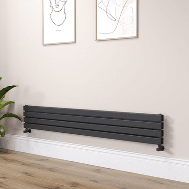 Riace Linea Midnight Black Flat Designer Radiator 280x1800mm Double Panel 2778 BTU - Horizontal Bars