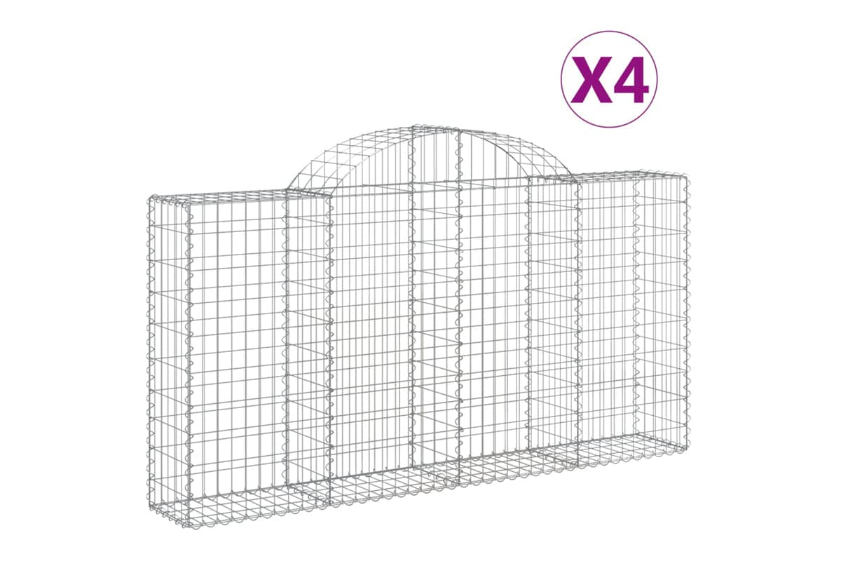 vidaXL 3146112 Arched Gabion Baskets 4 Pcs 200x30x100/120cm Galvanised Iron