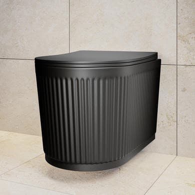 Matt Black Fluted Wall Hung Rimless Short Projection Toilet with Soft Close Seat - Oregon