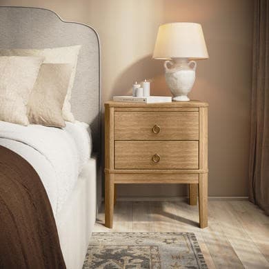 Solid Light Pine Wood 2 Drawer Bedside Table - Josephine