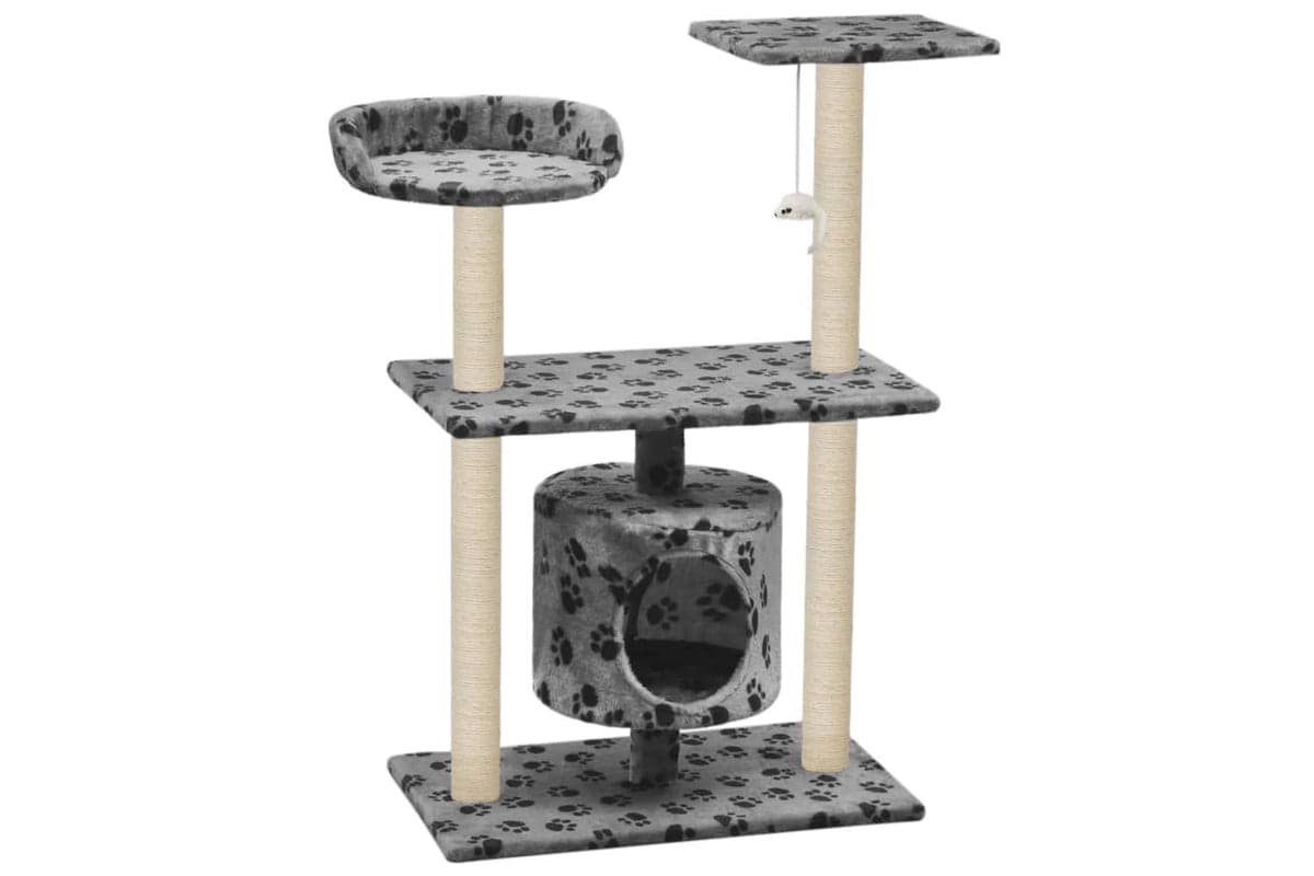 Cat Tree With Sisal Scratching Posts 95 Cm Grey Paw Prints
