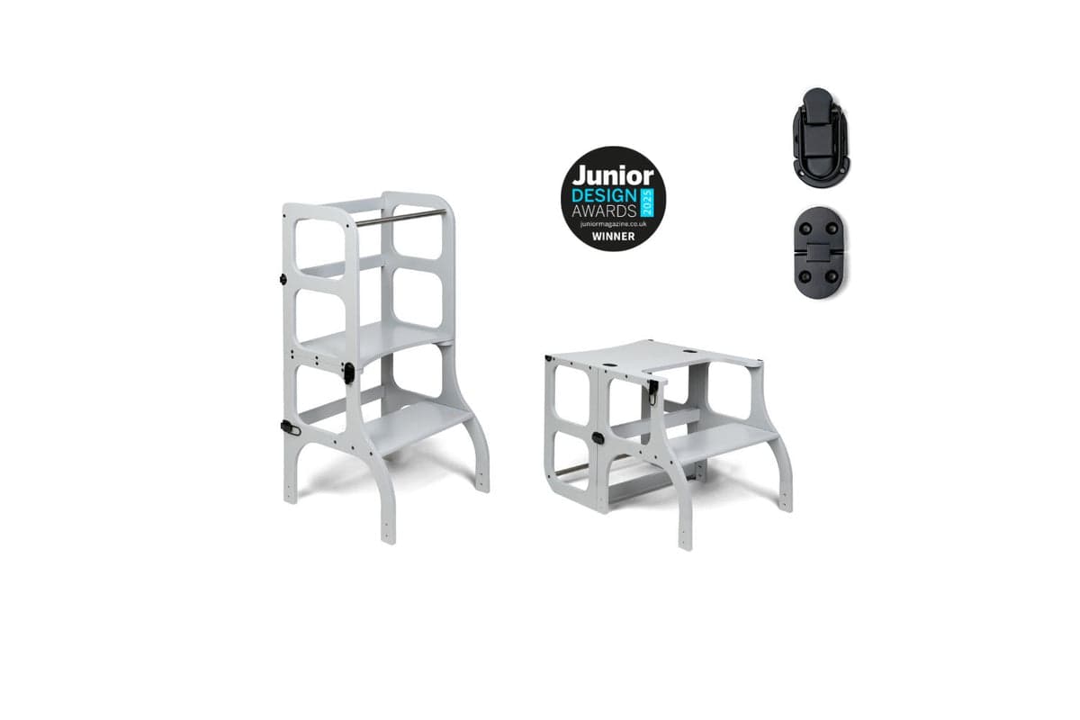 Ette Tete Helper Tower Table Stepnsit Light Gray Black Clasps Extra Support | Helper Tower | Baltic Birch Plywood | 2-in-1 Convertible