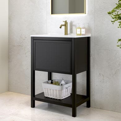 600mm Black Freestanding Vanity Unit with Basin - Perla