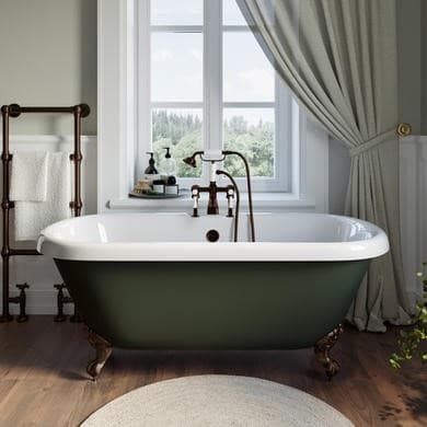 Freestanding Dark Green Double Ended Roll Top Bath with Bronze Feet 1515 x 740mm - Park Royal