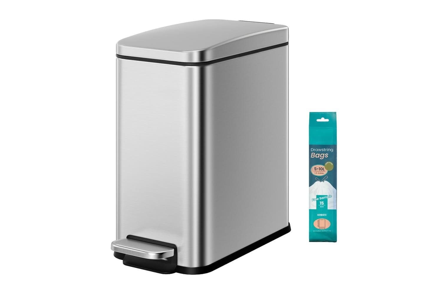 10l Bathroom Bin With Lid | Rubbish Bin | Steel | Silver