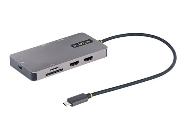 STARTECH.COM - Startech USB C Multiport Adapter, Dual HDMI Video, 4K 60Hz, 2-Port 5Gbps USB-A Hub, 100W Power Delivery Charging, GbE, SD/MicroSD, USB Type-C Mini Travel Dock, 12"/30cm Cable - USB C Laptop Docking Station - docking station