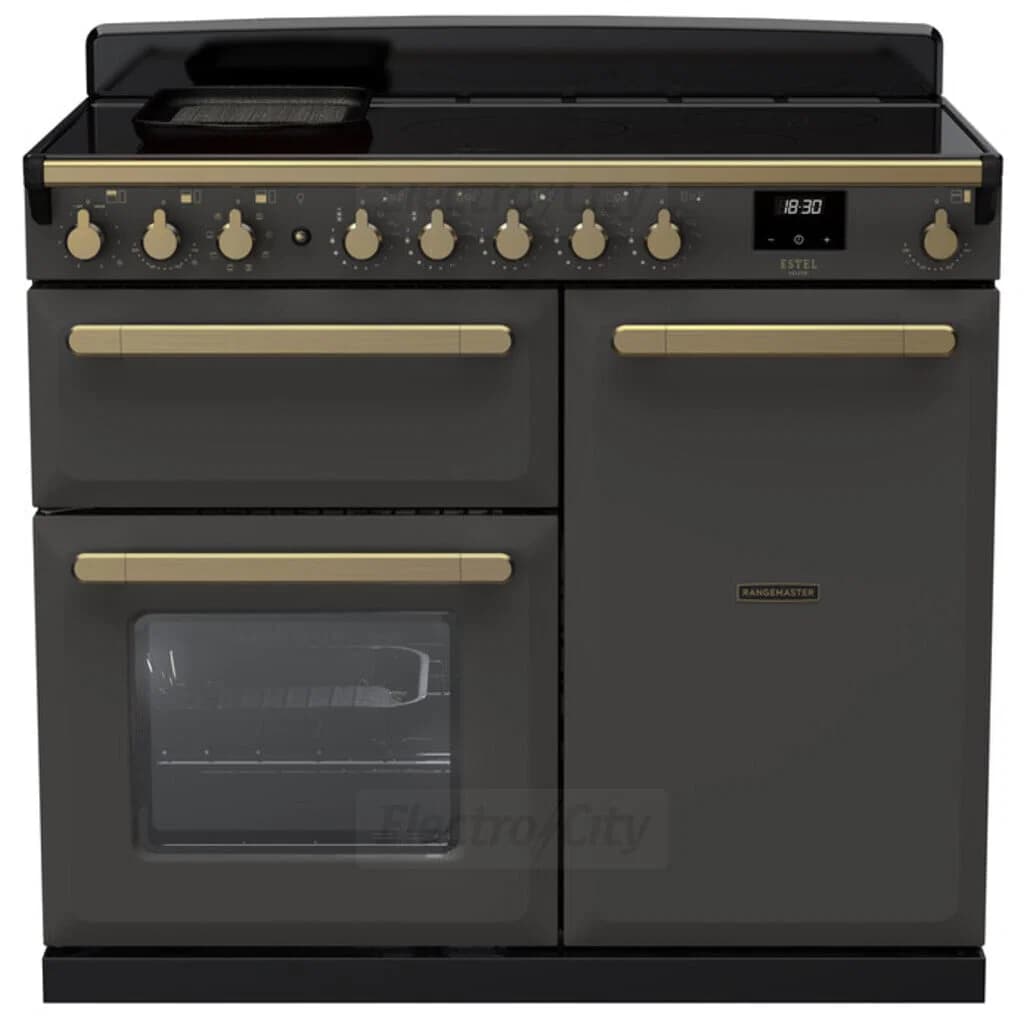 Rangemaster Estel Deluxe 100cm Induction Range Cooker | Slate with Brass Trim