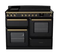 Rangemaster Estel Deluxe 110cm Induction Range Cooker - Gloss Black with Brass Trim | ESDLO110EIPGBL/AB1