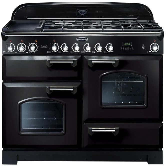 Rangemaster Classic Deluxe 110CM Dual Fuel Range Cooker - Black | CDL110DFFBL/C