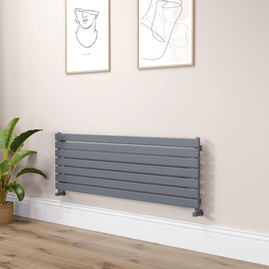 Riace Linea Dark Grey Anthracite Flat Designer Radiator 490x1400mm Single Panel 2590 BTU - Horizontal Bars
