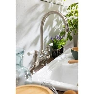 Abode Traditional Bridge Mixer Tap - Brushed Nickel