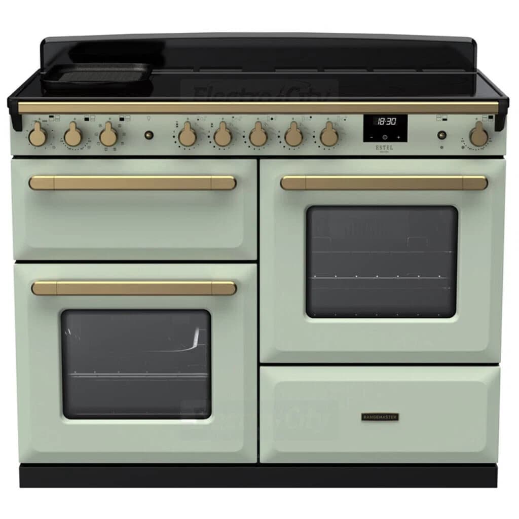 Rangemaster Estel Deluxe 110cm Induction Range Cooker | Mint with Brass Trim