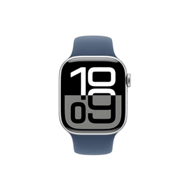 Apple Watch Series 10 GPS + Cellular 46mm Silver Aluminium Case with Denim Sport Band - M/L
