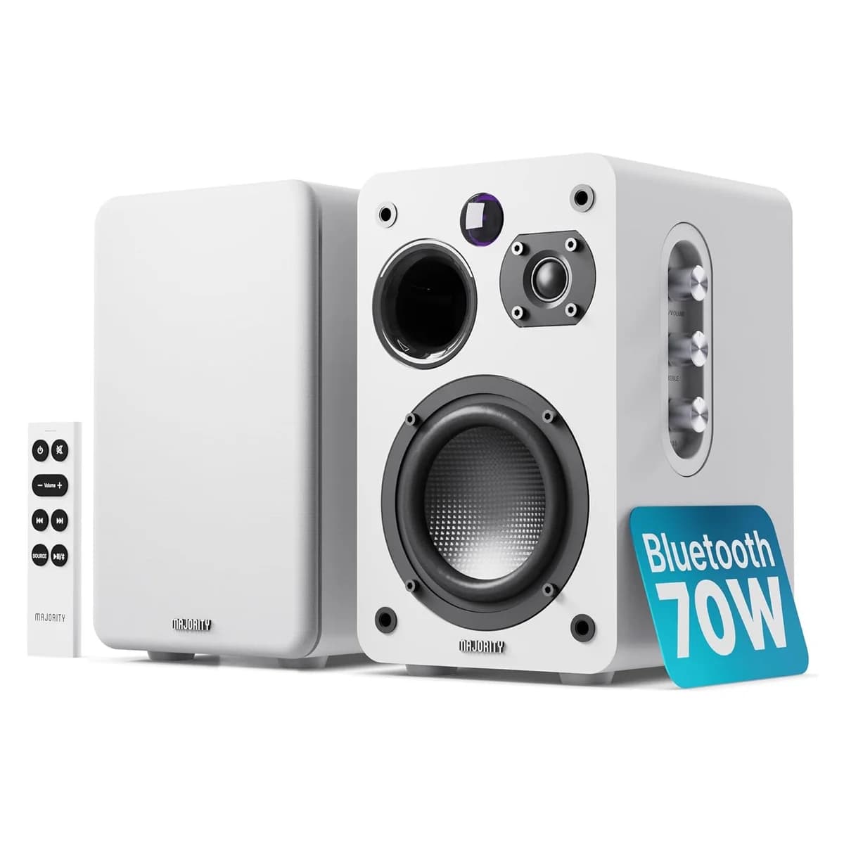 Majority D70X Active Powered Bookshelf Speakers, White | 1000003087