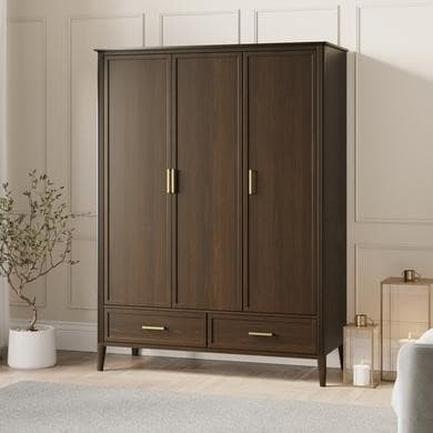 Large Walnut 3 Door Triple Wardrobe with Drawers - Delilah