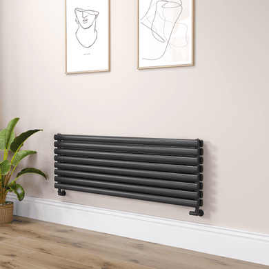 Sorrento Linea Midnight Black Oval Designer Radiator 472x1400mm Double Panel 4010 BTU - Horizontal Bars