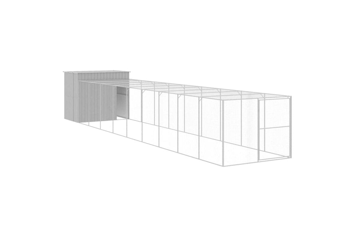Dog House With Run Light Grey 214x1069x181 Cm Galvanised Steel