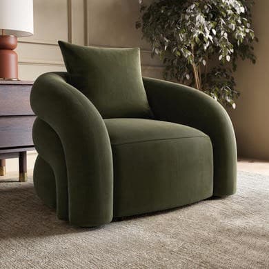 Modern Green Velvet Armchair with Cushion - Zuri