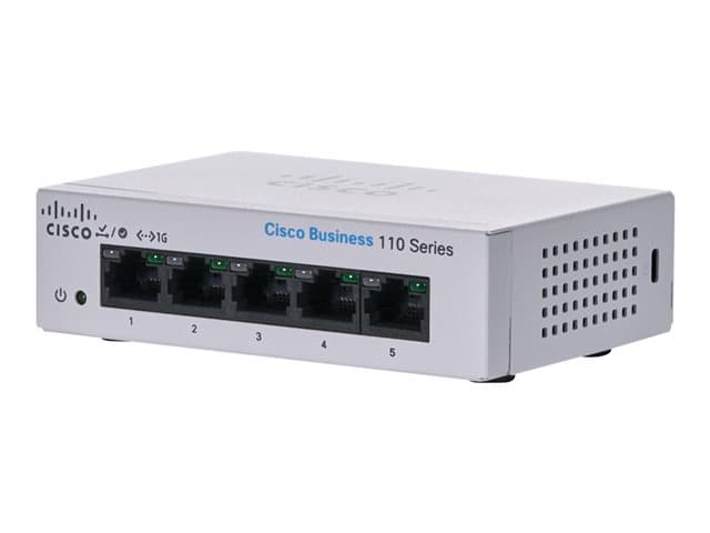 CISCO - Business 110 Series 110-5T-D - Switch - unmanaged - 5 x 10/100/1000 - rack-mountable, desktop, wall-mountable - DC power