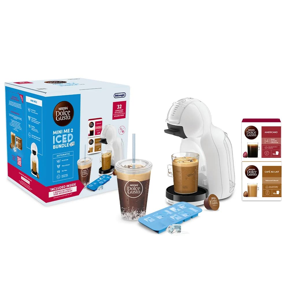 Nescafé Dolce Gusto Mini Me 2 Pod Coffee Machine By De'Longhi - Iced Bundle - White | EDG335.W2CAPS