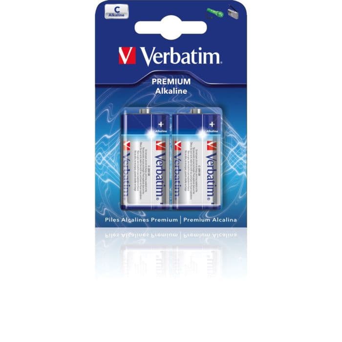 Verbatim 49922, C Alkaline Batteries, 2 Pack