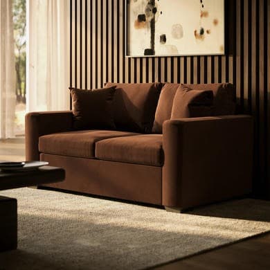 2 Seater Pull-Out Sofa  Bed in Deep Rust Chenille - Layton
